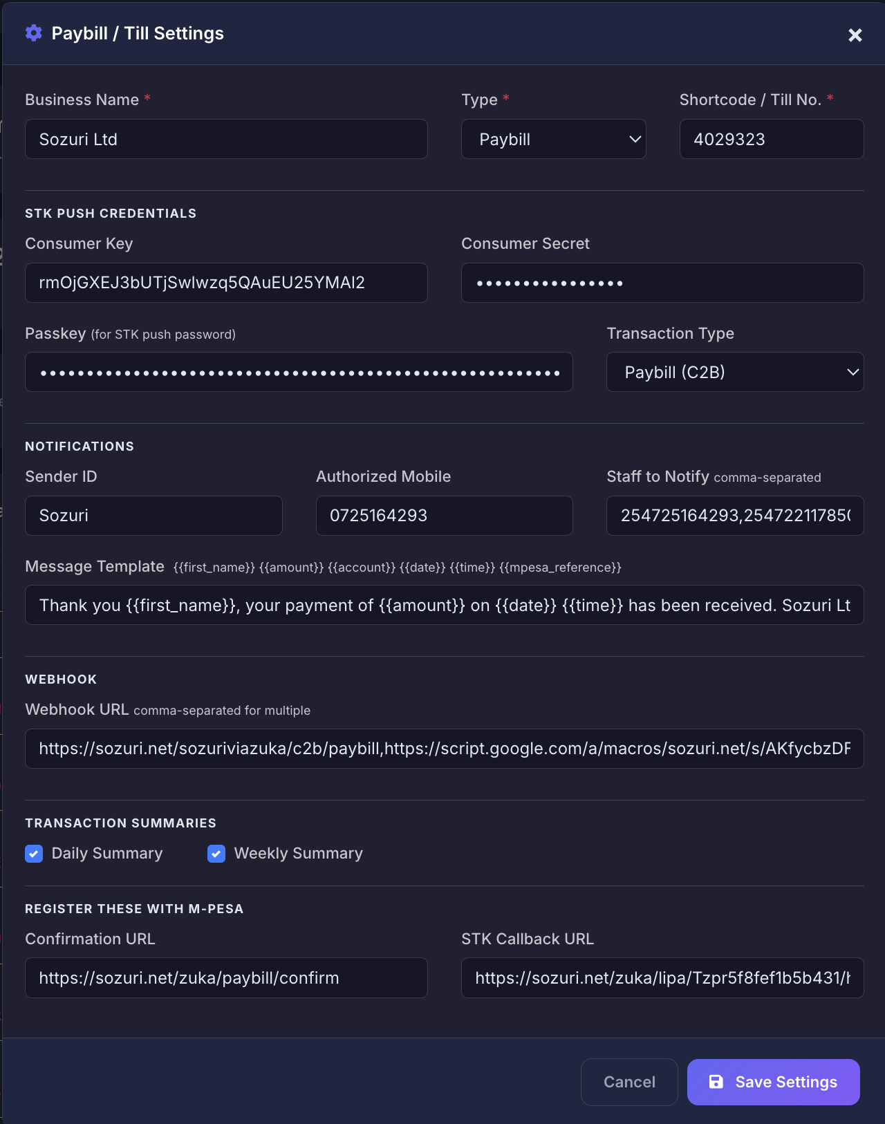 Sozuri Payments Dashboard